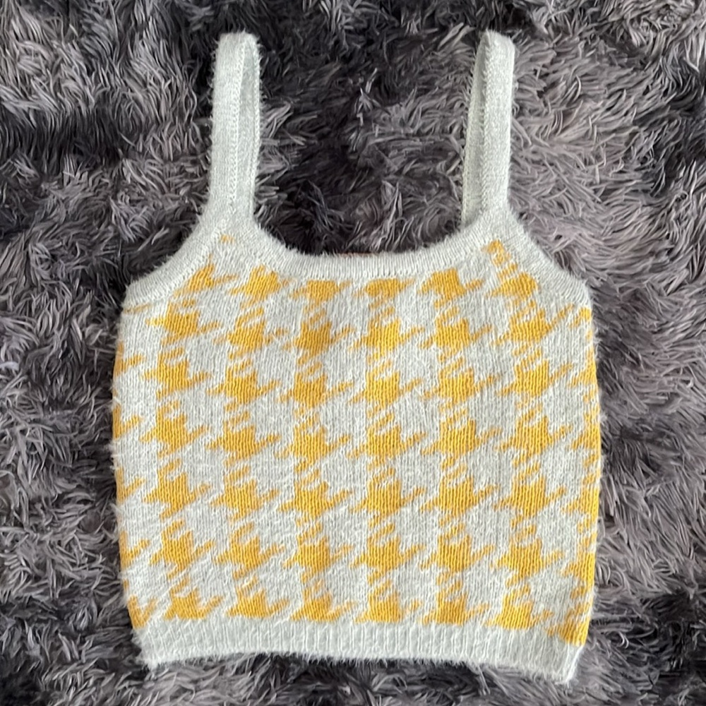 Blu Pepper Mint Green & Yellow Houndstooth Sweater Tank Women‘s